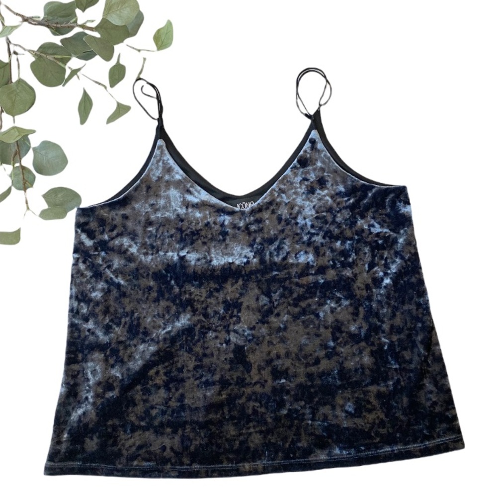 Icone Navy Blue Crushed Velvet Tank Top